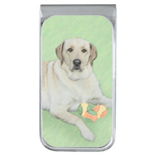 Yellow Labrador Retriever & Tennis Balls Painting Silver Finish Money Clip