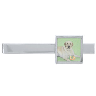Yellow Labrador Retriever & Tennis Balls Painting Silver Finish Tie Clip