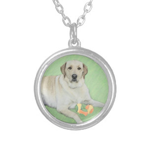 Yellow Labrador Retriever & Tennis Balls Painting Silver Plated Necklace