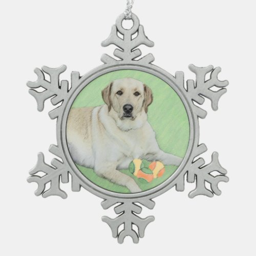 Yellow Labrador Retriever  Tennis Balls Painting Snowflake Pewter Christmas Ornament