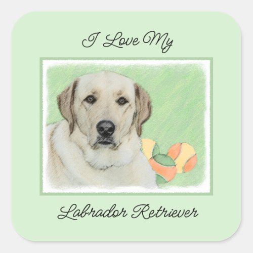 Yellow Labrador Retriever  Tennis Balls Painting Square Sticker