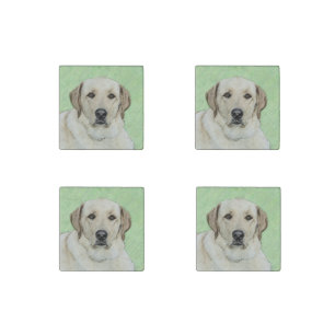 Yellow Labrador Retriever & Tennis Balls Painting Stone Magnet