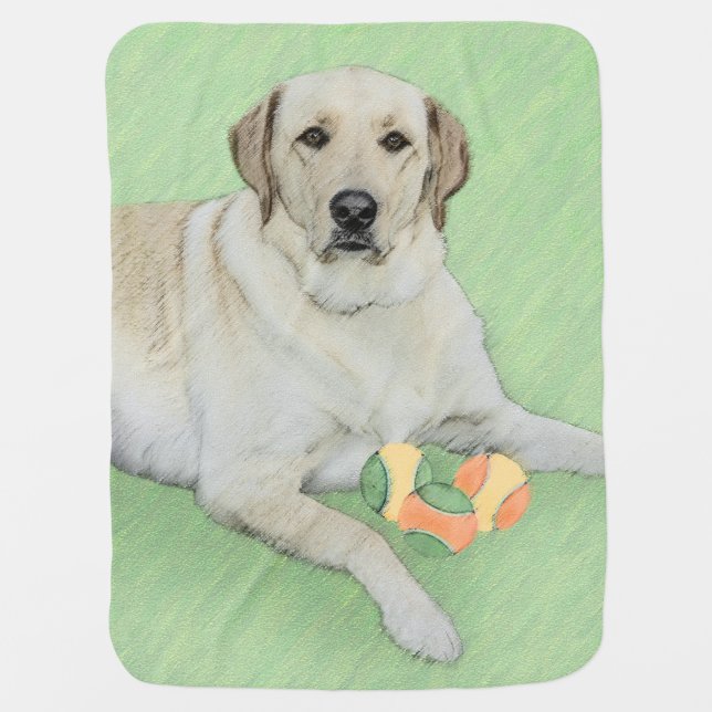 Yellow Labrador Retriever & Tennis Balls Painting Swaddle Blanket (Front)