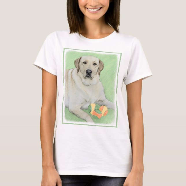 Yellow Labrador Retriever & Tennis Balls Painting T-Shirt (Front)