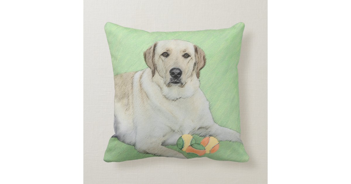 Yellow Labrador Retriever Tennis Balls Painting Throw Pillow