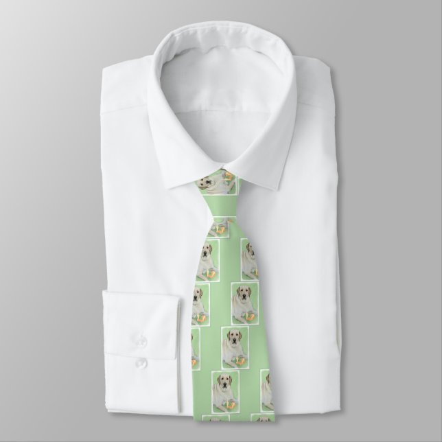 Yellow Labrador Retriever & Tennis Balls Painting Tie (Tied)