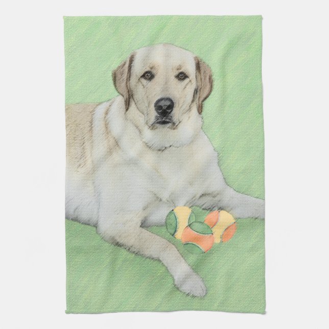 Yellow Labrador Retriever & Tennis Balls Painting Towel (Vertical)