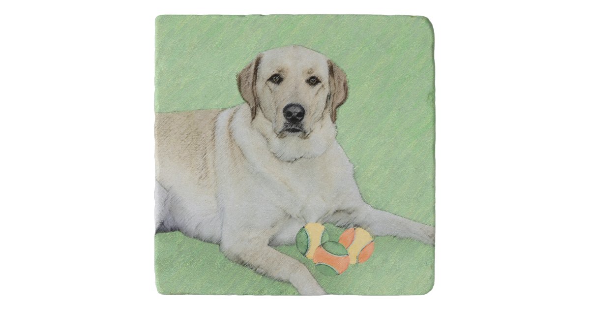 Yellow Labrador Retriever Tennis Balls Painting Trivet Zazzle Com