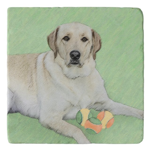 Yellow Labrador Retriever & Tennis Balls Painting Trivet (Front)