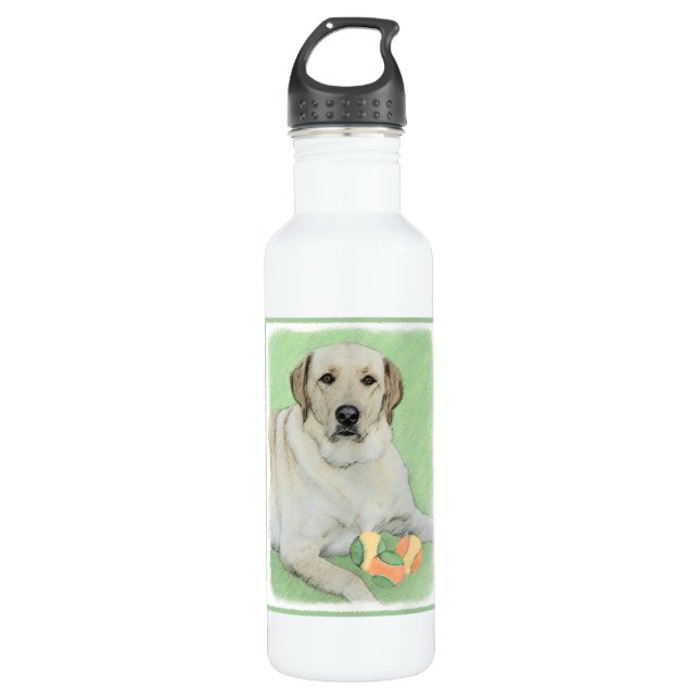 Yellow Labrador Retriever & Tennis Balls Painting Water Bottle (Front)