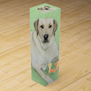 Yellow Labrador Retriever & Tennis Balls Painting Wine Box