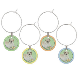 Yellow Labrador Retriever & Tennis Balls Painting Wine Charm