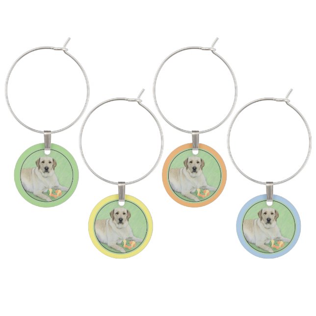 Yellow Labrador Retriever & Tennis Balls Painting Wine Charm (Staggered)