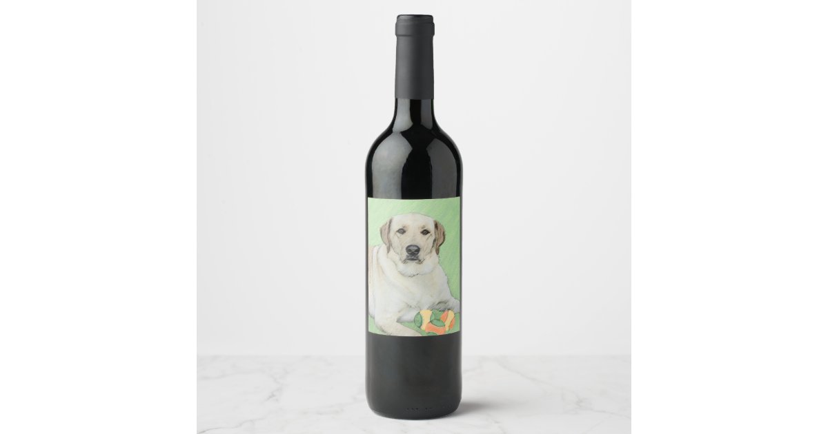 Yellow Labrador Retriever Tennis Balls Painting Wine Label