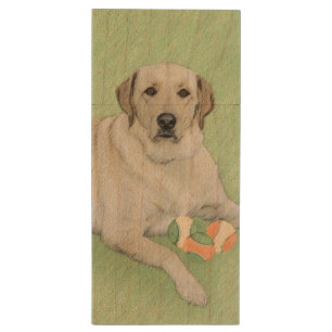 Yellow Labrador Retriever & Tennis Balls Painting Wood USB Flash Drive