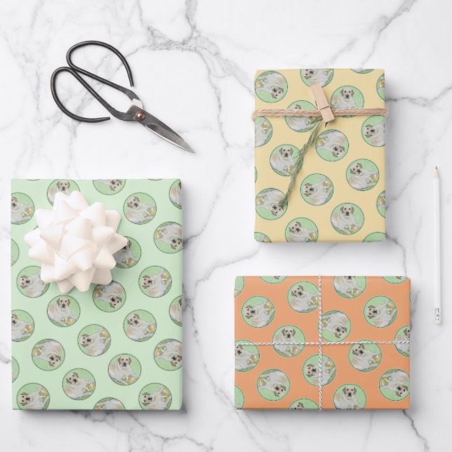 Yellow Labrador Retriever & Tennis Balls Painting Wrapping Paper Sheets (Front)