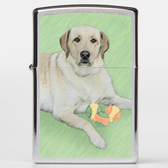 Yellow Labrador Retriever & Tennis Balls Painting Zippo Lighter (Front)
