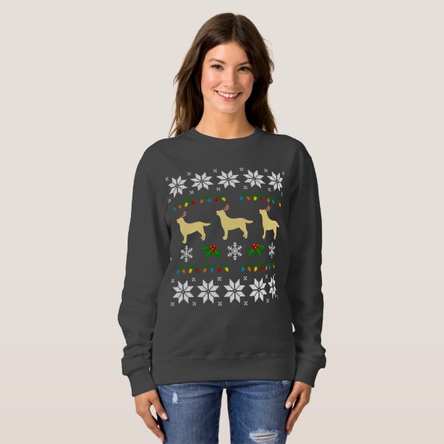 Yellow Labrador Retriever Trio Ugly Christmas  Tee (Front Full)