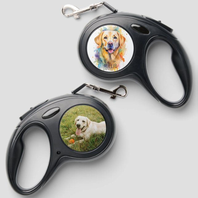Yellow Labrador Retriever Watercolor  Retractable Pet Leash (Front & Back)
