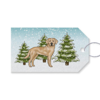 Yellow Labrador Retriever Winter Fir Tree Forest Gift Tags