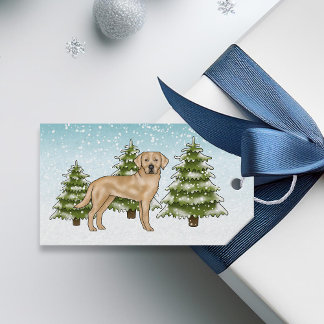 Yellow Labrador Retriever Winter Fir Tree Forest Gift Tags