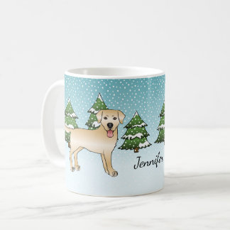 Yellow Labrador Retriever - Winter Forest &amp; Name Coffee Mug