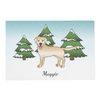 Yellow Labrador Retriever - Winter Forest &amp; Name Placemat