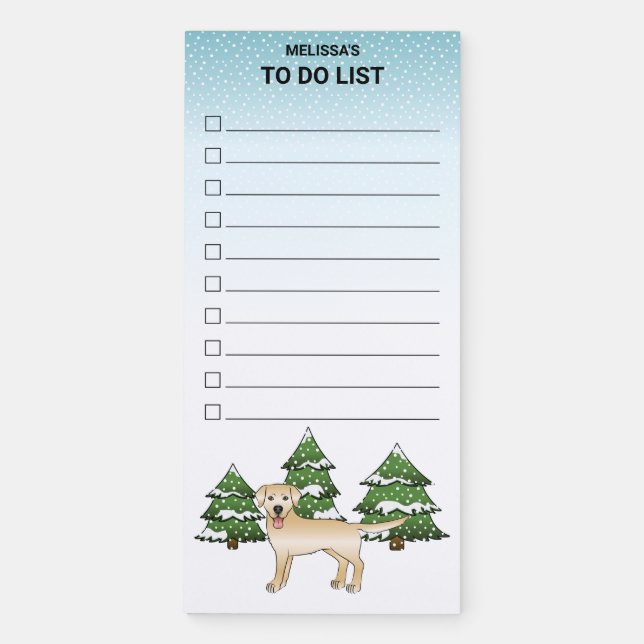 Yellow Labrador Retriever Winter Forest To Do List Magnetic Notepad (Front)
