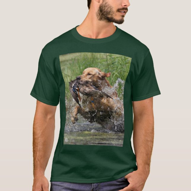 Yellow Labrador Retriever with Duck t-shirt (Front)