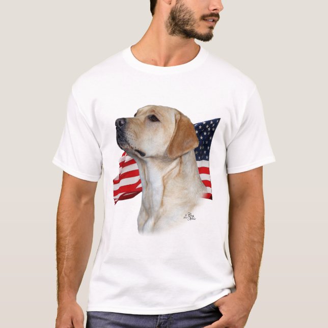 Yellow Labrador Retriever with Flag T-Shirt (Front)