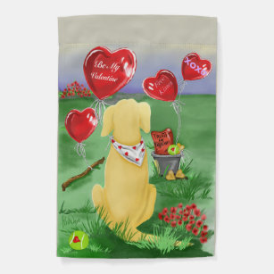 Yellow Labrador Retriever with Heart Balloons Garden Flag