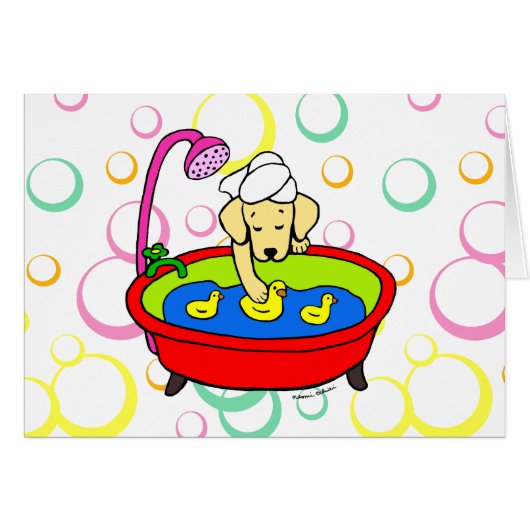 Yellow Labrador & Rubber Ducks Cartoon (Front Horizontal)