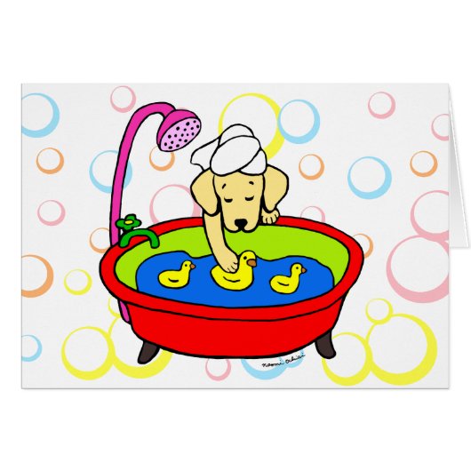 Yellow Labrador & Rubber Ducks Cartoon Cards (Front Horizontal)