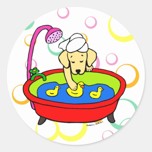 Yellow Labrador  Rubber Ducks Cartoon Classic Round Sticker
