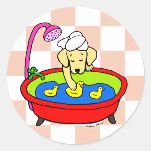 Yellow Labrador & Rubber Ducks Cartoon Classic Round Sticker