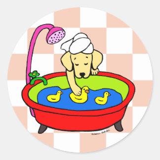 Yellow Labrador & Rubber Ducks Cartoon Classic Round Sticker