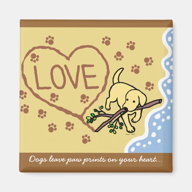 Yellow Labrador Sand Letters Cartoon Magnet (Front)