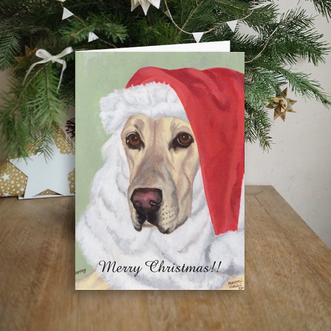 Yellow Labrador Santa Christmas Holiday Card (Yellow Labrador Santa Design Christmas Cards for Yellow Labrador Owners.  Classic Labrador Painting.)