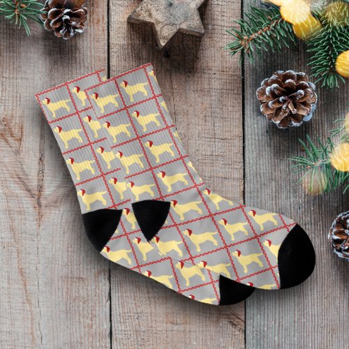 Yellow Labrador Santa Christmas Pattern Grey Socks