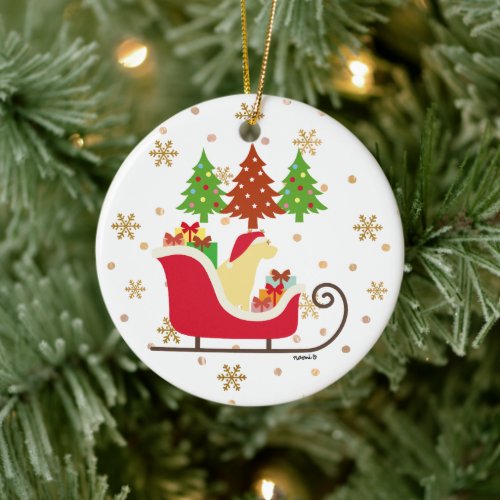 Yellow Labrador Silhouette Christmas Sleigh Ceramic Ornament