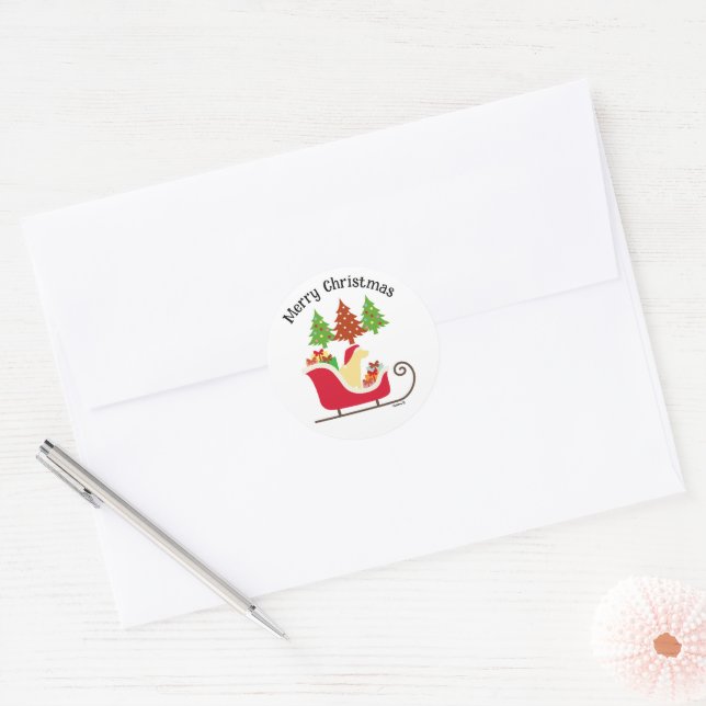 Yellow Labrador Silhouette Christmas Sleigh Classic Round Sticker (Envelope)