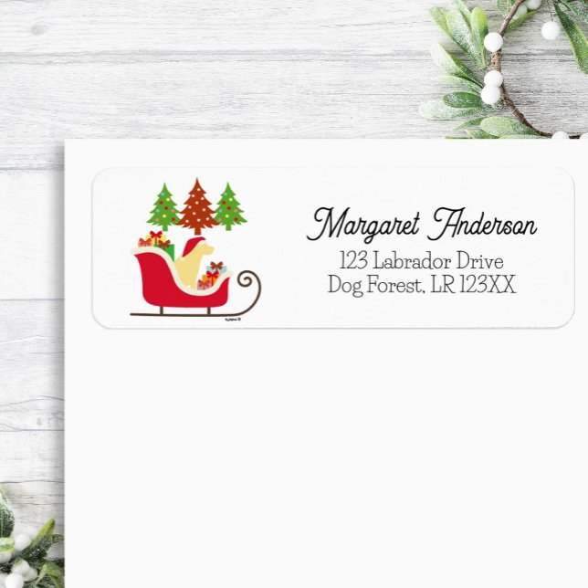 Yellow Labrador Silhouette Christmas Sleigh Label (Yellow Labrador Silhouette Christmas Sleigh design Return Address Label for Labrador Owners.)