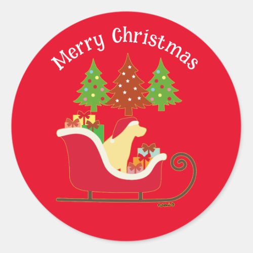 Yellow Labrador Silhouette Christmas Sleigh Red Classic Round Sticker