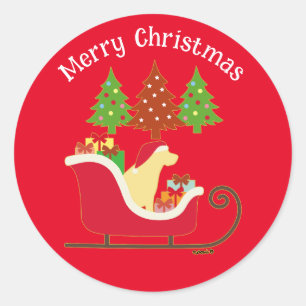 Yellow Labrador Silhouette Christmas Sleigh Red Classic Round Sticker