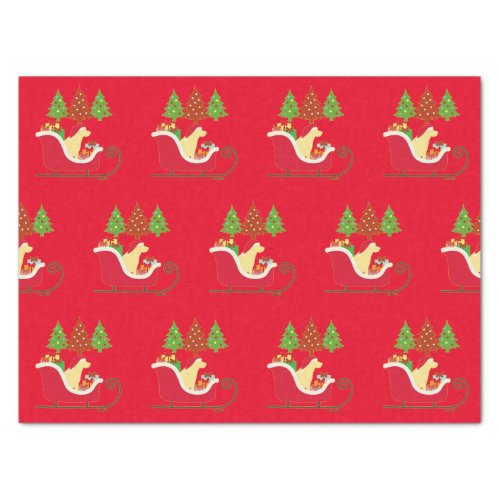 Yellow Labrador Silhouette Christmas Sleigh Red Tissue Paper