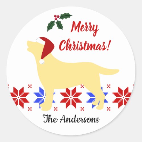 Yellow Labrador Silhouette Santa Christmas Classic Round Sticker