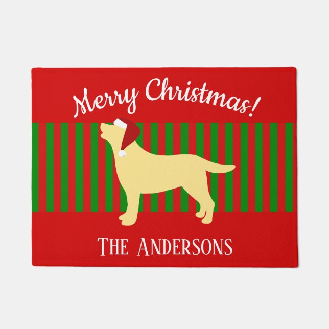 Yellow Labrador Silhouette Santa Christmas Doormat (Front)