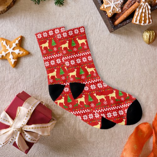 Yellow Labrador Silhouette Santa Christmas Pattern Socks