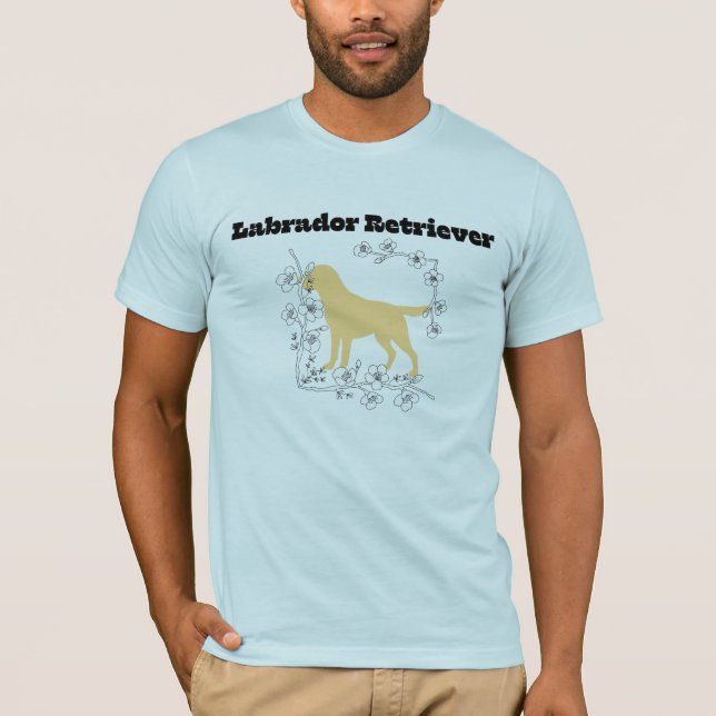 Yellow Labrador Silhouette with White Blossom Fram T-Shirt (Front)