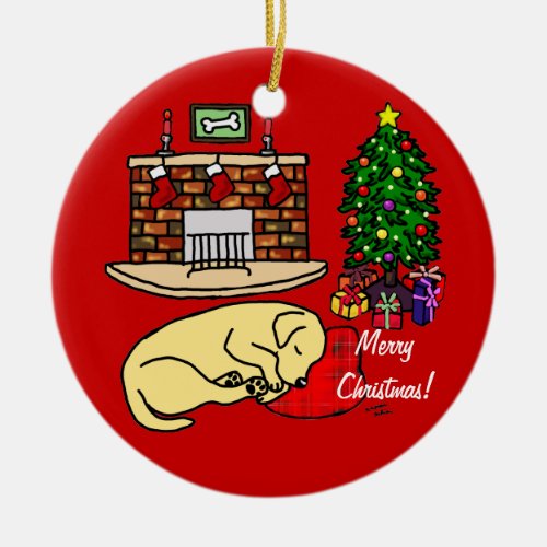 Yellow Labrador Sleeping Christmas Cartoon Ceramic Ornament